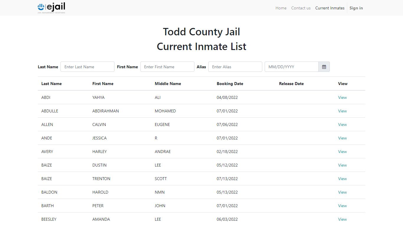 Inmates list | Todd County Detention Center