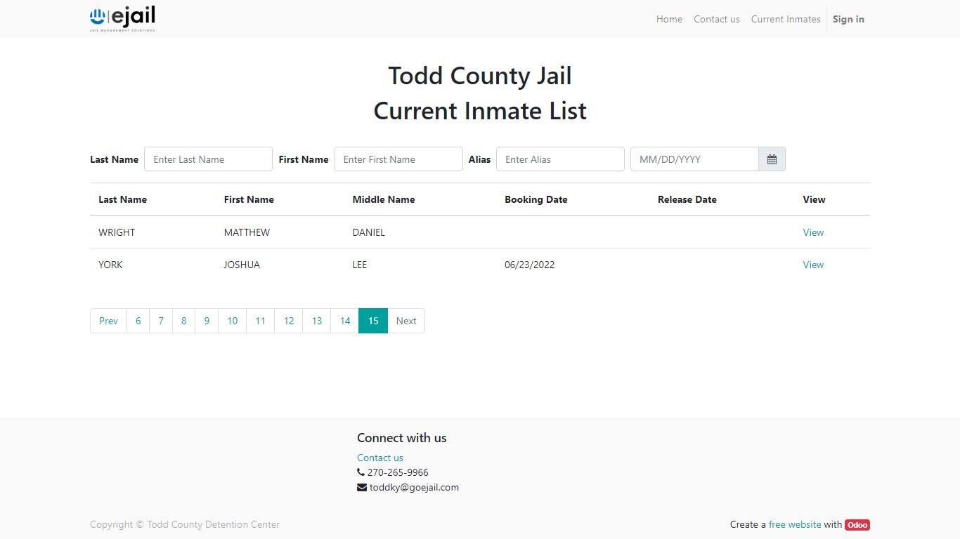 Inmates list | Todd County Detention Center